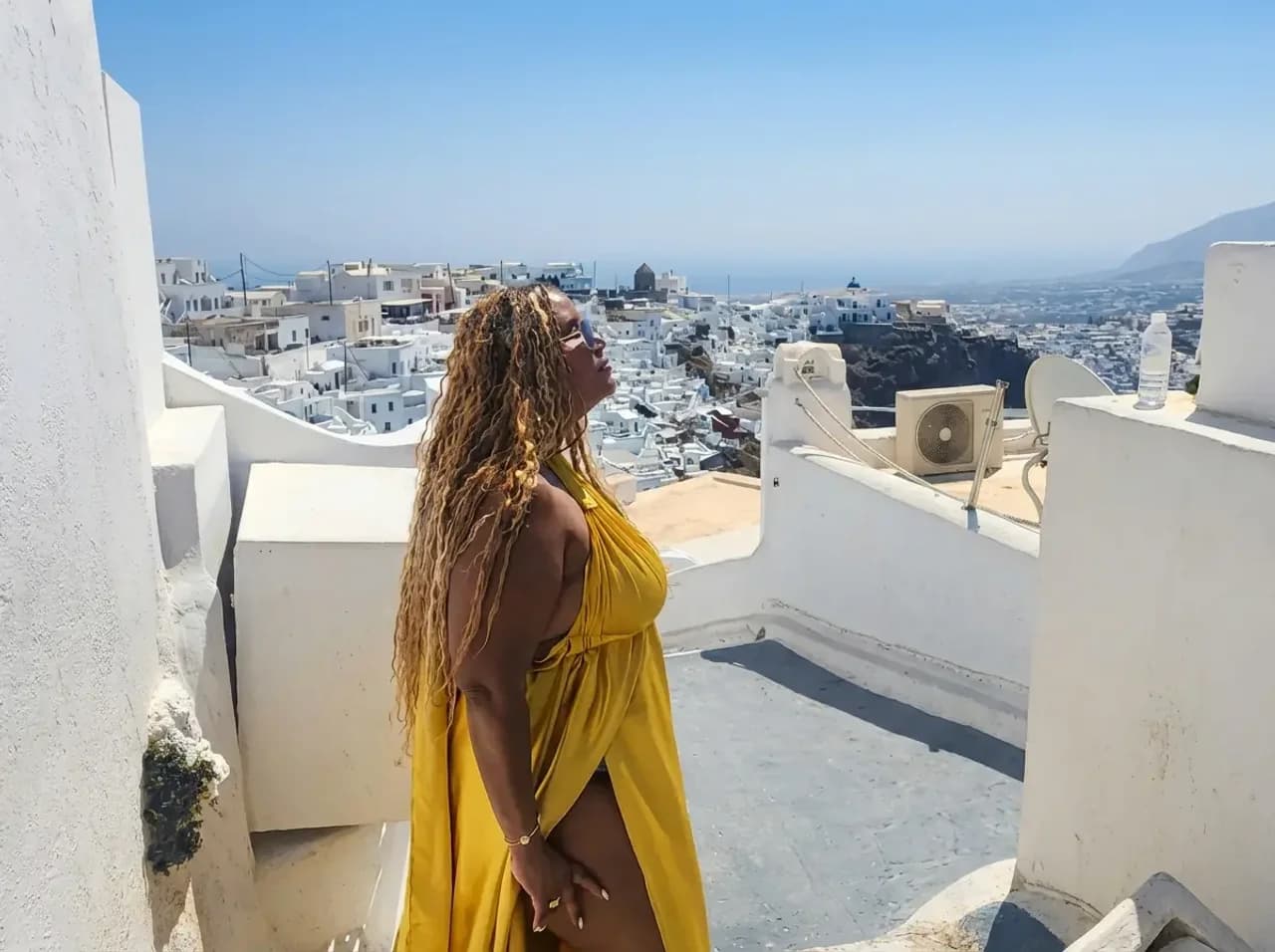 Yolanda at a port of call in Santorini, Greece