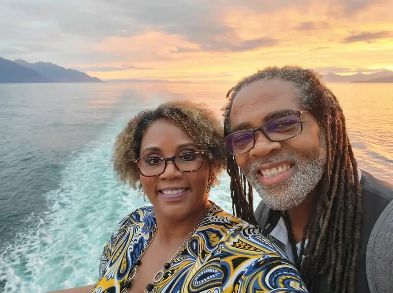 Yolanda at sunset on a Caribbean cruise